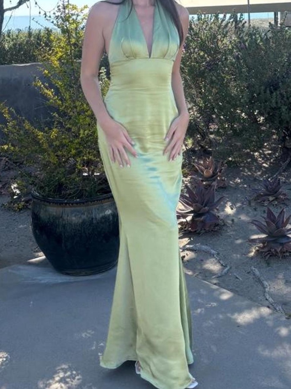 Windsor green halter neck satin wedding guest dress